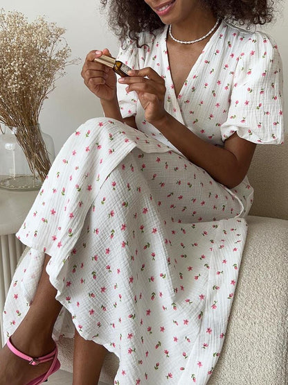Elegant Floral Print A Line Midi Dress