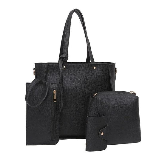 Retro Luxe 2024 Lychee Pattern Handbag Set – Large Capacity Women’s Fashion 4-Piec