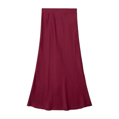 Casual Long Skirt Elastic High Waist A-Line Satin Skirt for Spring, Streetwear Chic