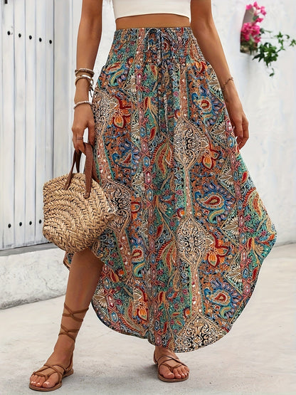 Paisley Print High-Waisted A-Line Skirt