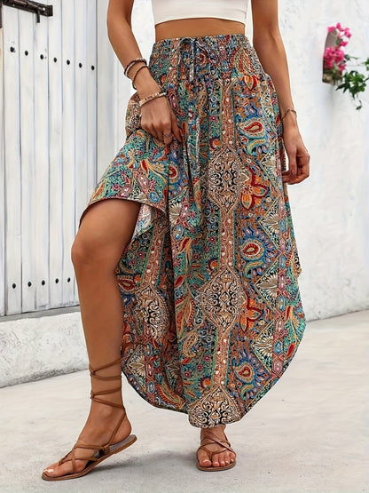 Paisley Print High-Waisted A-Line Skirt