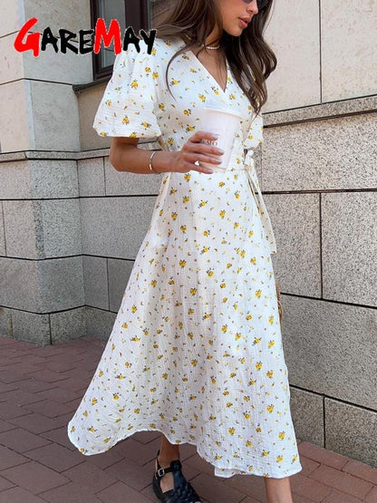 Elegant Floral Print A Line Midi Dress