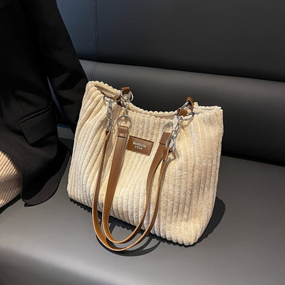Trendy Corduroy Tote Bag - Stylish & Spacious Handbag for Everyday Use