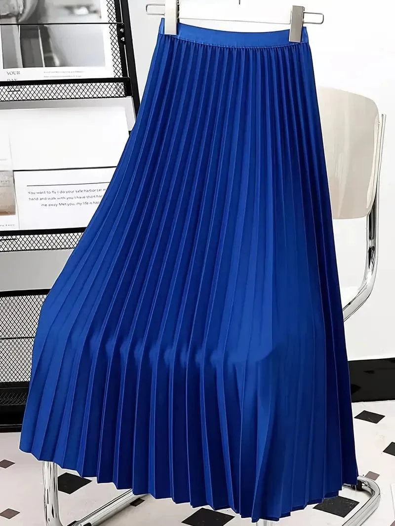 Solid High-Waisted Pleated Skirt Versatile Design for Spring & Fall Fashion