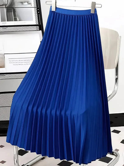 Solid High-Waisted Pleated Skirt Versatile Design for Spring & Fall Fashion