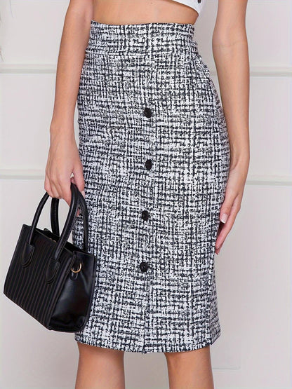 Chic High-Waist Pencil Skirt with Button Detail and Split Hem Flattering Fit for Spring & Summer, Premium Women's Fashion