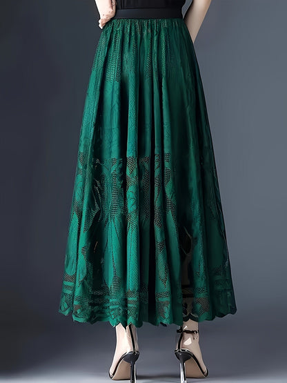 Guipure Lace High-Waisted Maxi Skirt Flowing A-Line Design for Chic Spring & Summer Elegance
