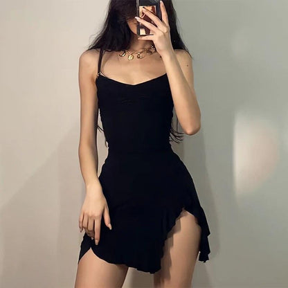 Sleeveless Mini Dress for Women with Backless Design, Streetwear Style featuring Strap and A-Line Cut, Suitable for Party and Club