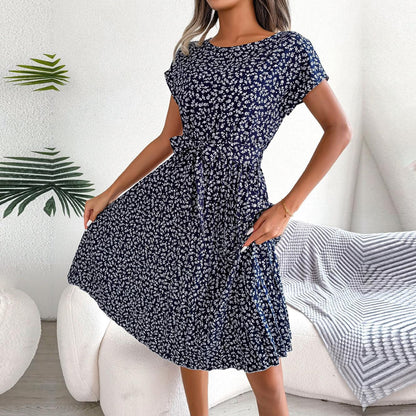 Chic Floral Pleated A-Line Long Dress