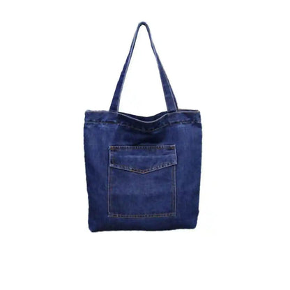 Denimica Large Capacity Denim Shoulder Bag – Fashionable Solid Color Canvas Handbag