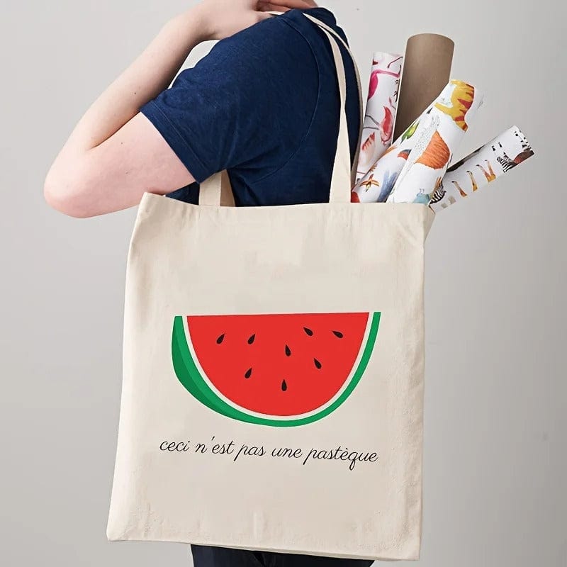 This Is Not A Watermelon" Magritte Parody Tote Bag – Peace Canvas Reusable Shopping