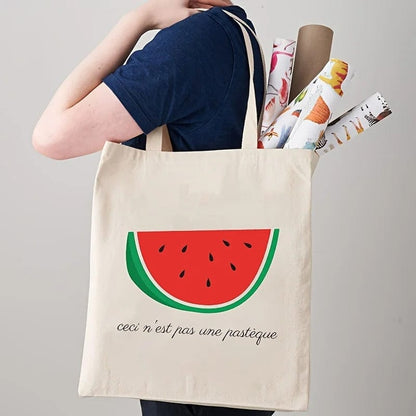 This Is Not A Watermelon" Magritte Parody Tote Bag – Peace Canvas Reusable Shopping