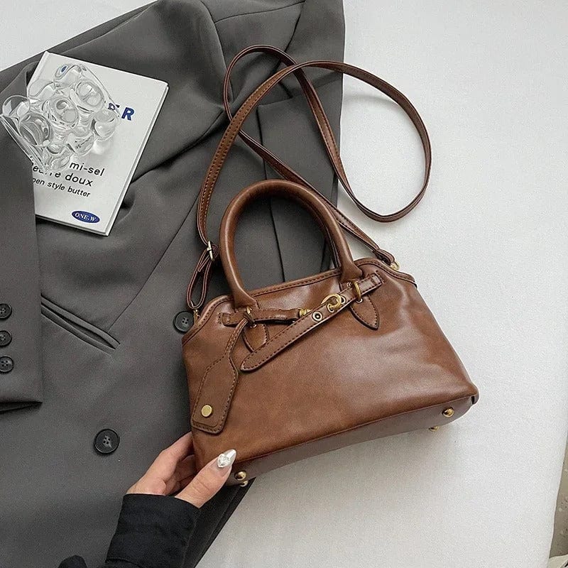 LEFTSIDE PU Leather Retro Tote Bag for Women – 2024 Winter Y2K Trend Shoulder