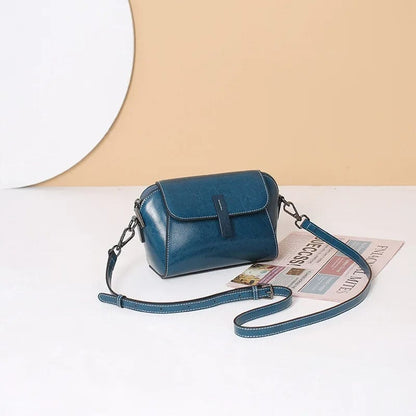Oil Wax Cowhide Leather Crossbody Bag for Women | Fashionable Small Shoulder Shell