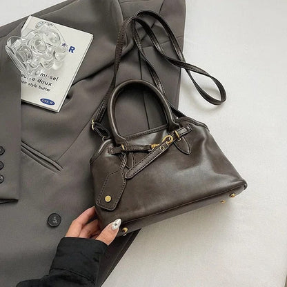 LEFTSIDE PU Leather Retro Tote Bag for Women – 2024 Winter Y2K Trend Shoulder