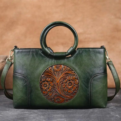 Vintage Luxe Leather Women's Handbag - Retro Embossed Shoulder & Messenge