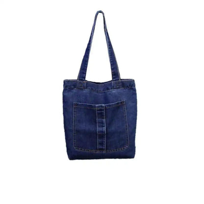 Denimica Large Capacity Denim Shoulder Bag – Fashionable Solid Color Canvas Handbag