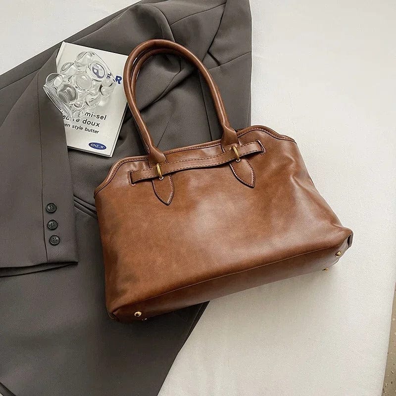 LEFTSIDE PU Leather Retro Tote Bag for Women – 2024 Winter Y2K Trend Shoulder