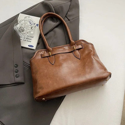 LEFTSIDE PU Leather Retro Tote Bag for Women – 2024 Winter Y2K Trend Shoulder