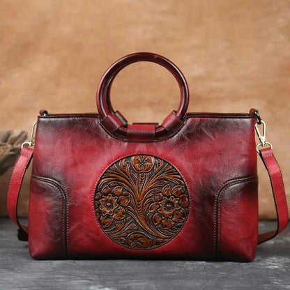 Vintage Luxe Leather Women's Handbag - Retro Embossed Shoulder & Messenge