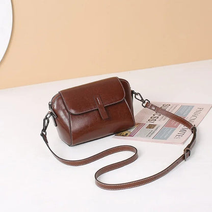Oil Wax Cowhide Leather Crossbody Bag for Women | Fashionable Small Shoulder Shell