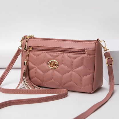 Double Zipper Crossbody Bag – PU Leather Diamond Lattice Shoulder Bag with