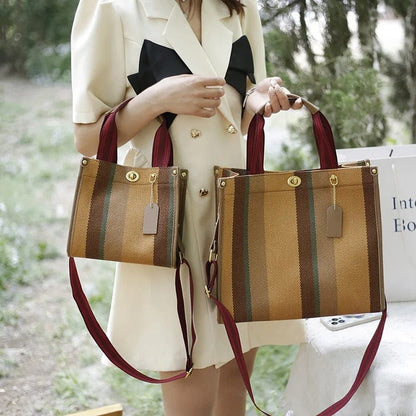 BXWJ Canvas Stripe Tote Bag – Vintage Shoulder & Crossbody Handbag, Large & Small Sizes,