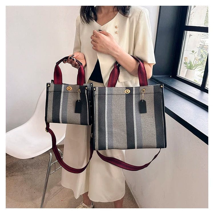 BXWJ Canvas Stripe Tote Bag – Vintage Shoulder & Crossbody Handbag, Large & Small Sizes,