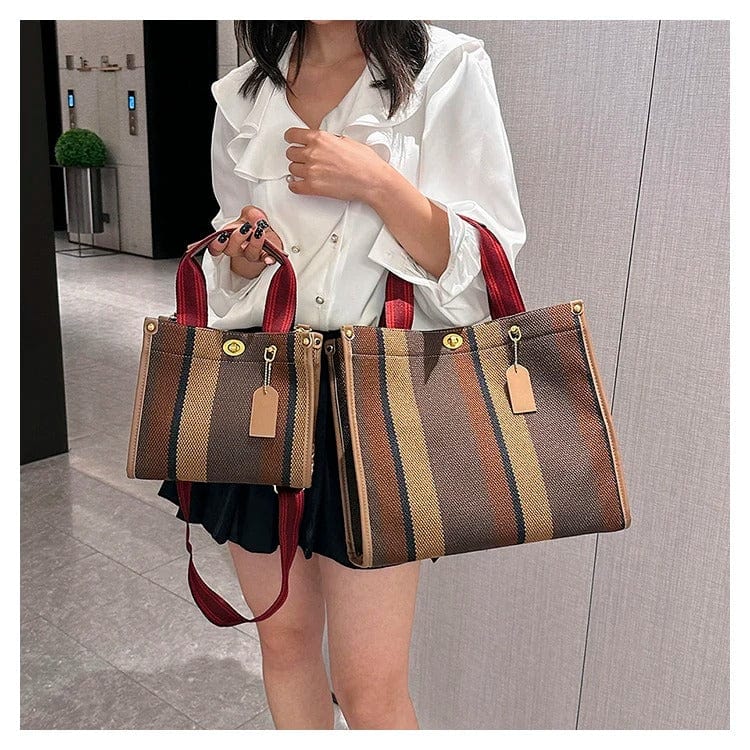BXWJ Canvas Stripe Tote Bag – Vintage Shoulder & Crossbody Handbag, Large & Small Sizes,