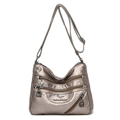 Luxury Soft Leather Crossbody Bag – Designer Multi-Pocket Shoulder Handbag for Women