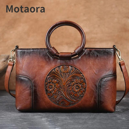 Vintage Luxe Leather Women's Handbag - Retro Embossed Shoulder & Messenge