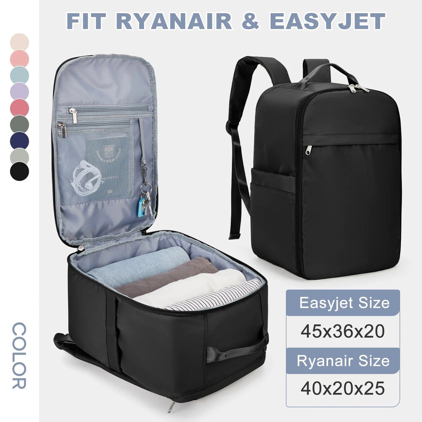 Ryanair & EasyJet Cabin Bag – 40x20x25 Travel Backpack, Laptop Backpack for