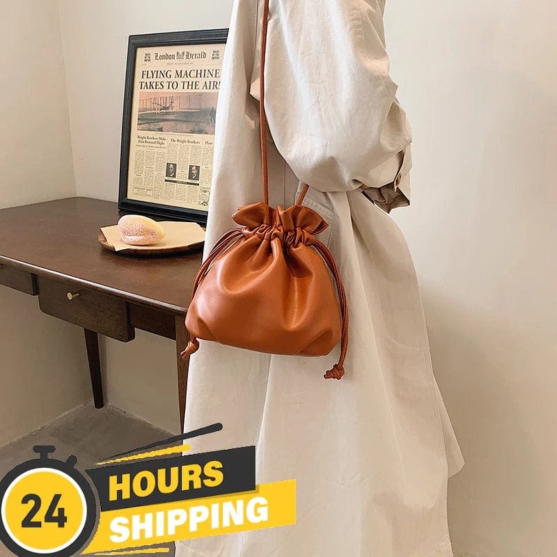 Korean Fashion Lady Shoulder Bag | Cute Drawstring Bucket Crossbody Bag for Women,