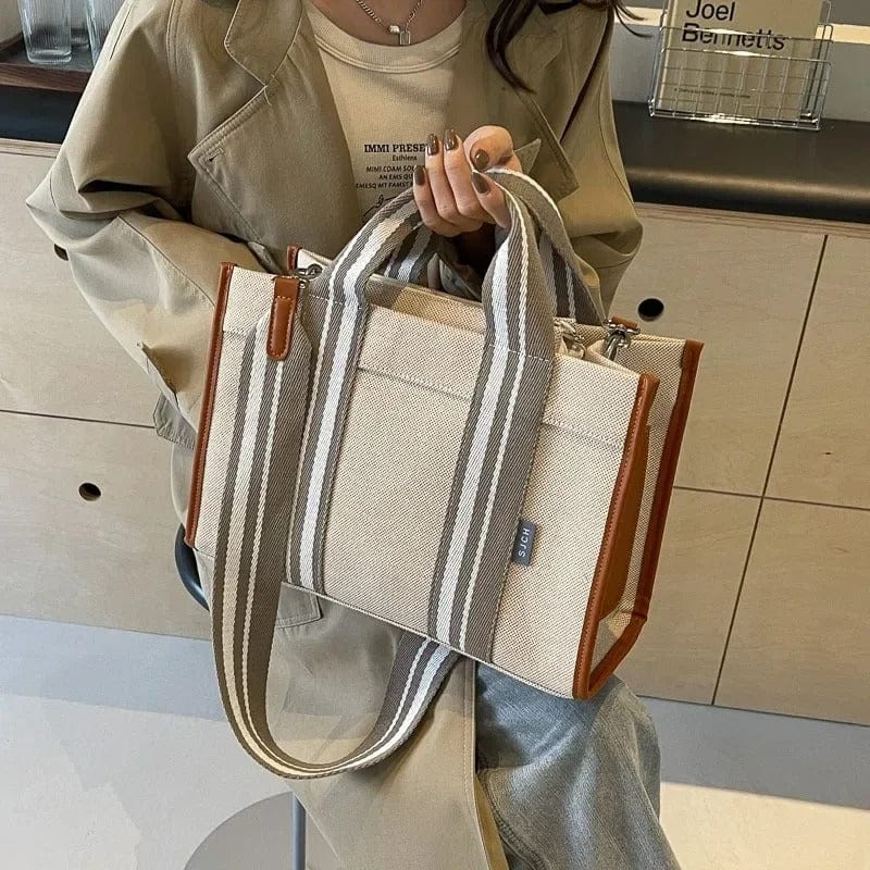 RetroChic Large-Capacity Canvas Tote Bag – 2024 Trendy One-Shoulder Commuter Bag