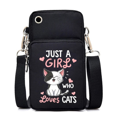 CatLover Mini Phone Bag – Just a Girl Who Loves Cats Print Crossbody Purse for Teens