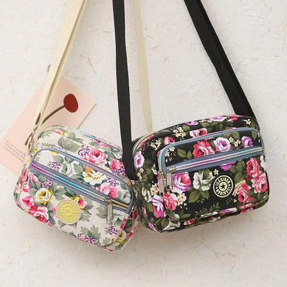 FloraVibe Multi-Layered Floral Print Nylon Shoulder Bag -