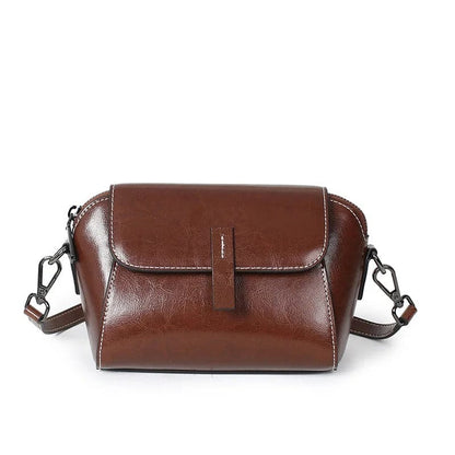 Oil Wax Cowhide Leather Crossbody Bag for Women | Fashionable Small Shoulder Shell