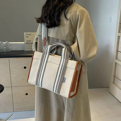 RetroChic Large-Capacity Canvas Tote Bag – 2024 Trendy One-Shoulder Commuter Bag