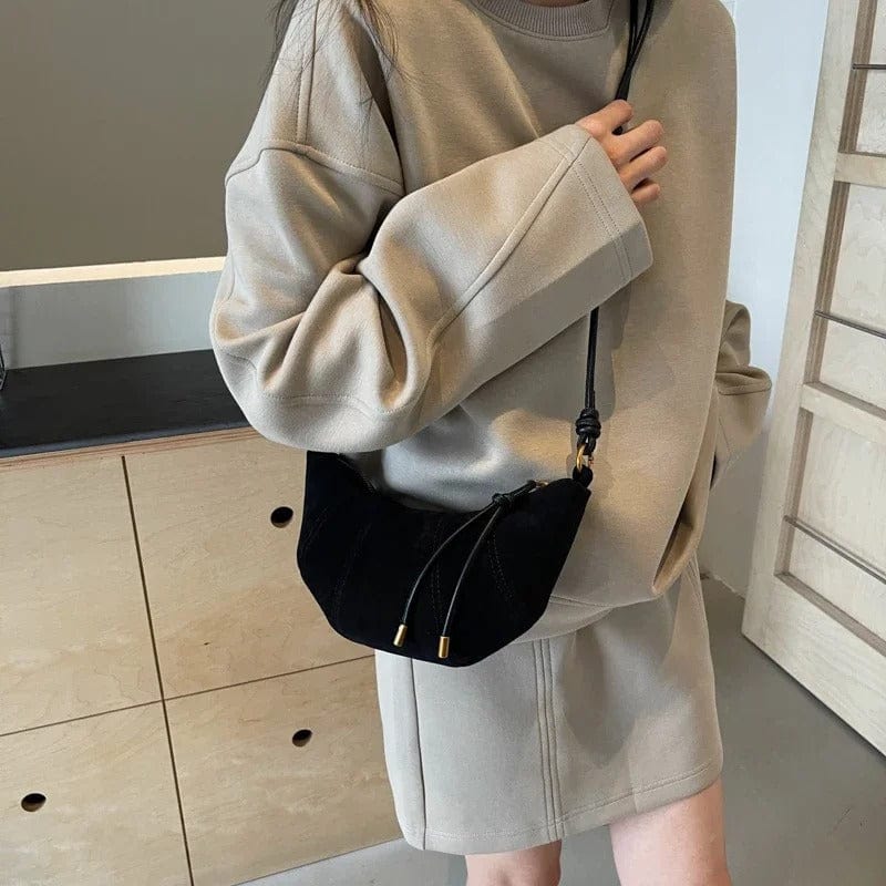 LEFTSIDE 2024 Retro Solid Color Leather Shoulder Bag - Stylish Korean Fashion