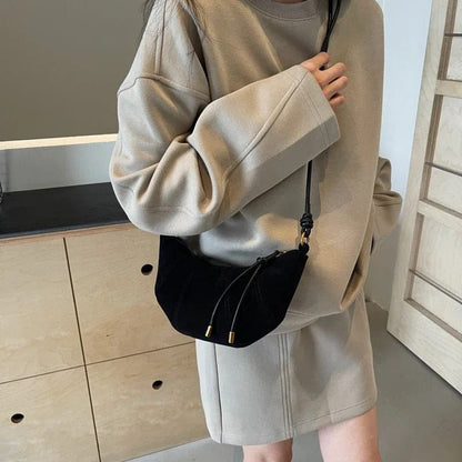 LEFTSIDE 2024 Retro Solid Color Leather Shoulder Bag - Stylish Korean Fashion