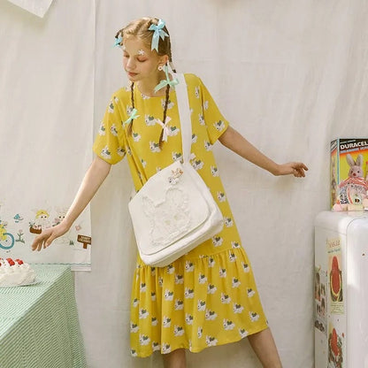 Harajuku Fringed Rabbit Embroidered Canvas Shoulder Bag – Stylish Women’s Crossbody