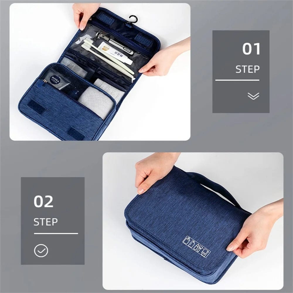GlamorKeep Portable Toiletry Washbag - Waterproof, Hanging Hook, Large Capacity