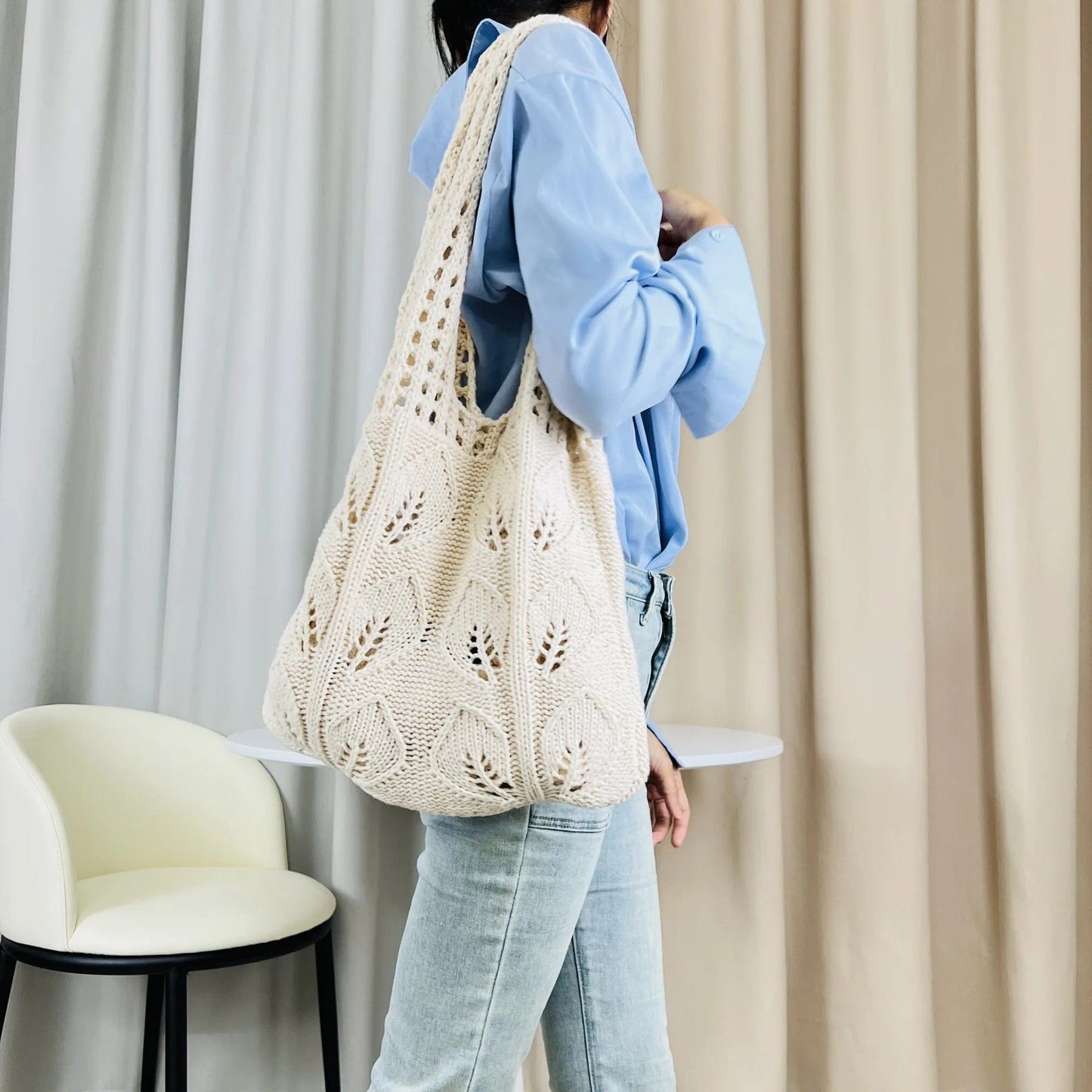 Knitted Handbags Beach Bags Lightweight Students Shoulder Casual Tote Female Styleven