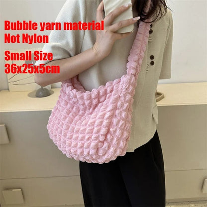 CloudQuilt Quilted Padded Crossbody Bag for Women – Pleated Ruched Tote & Bucket Shoulder Handbag