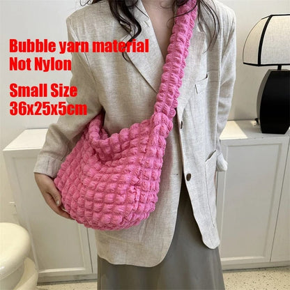 CloudQuilt Quilted Padded Crossbody Bag for Women – Pleated Ruched Tote & Bucket Shoulder Handbag