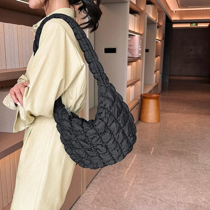 CloudQuilt Quilted Padded Crossbody Bag for Women – Pleated Ruched Tote & Bucket Shoulder Handbag