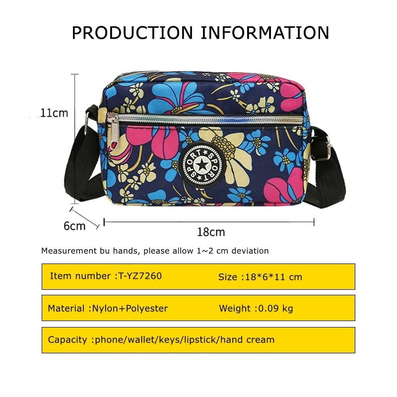 Printed Shoulder Bag for Women – Zippered Crossbody Chest Bag & Square Backpack
