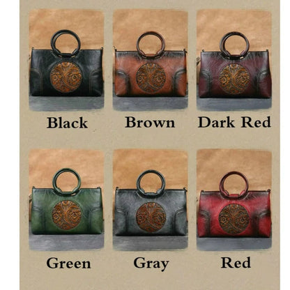 GAGACIA Chinese Style Embossed Leather Handbag – High-Quality Handmade Shoulder Bag for Women