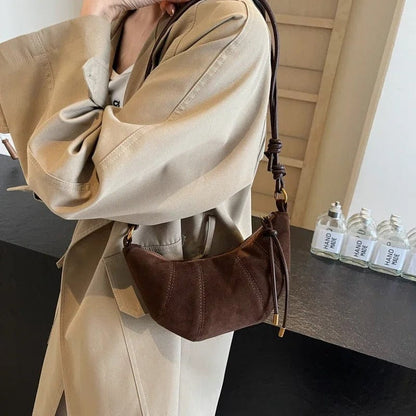 LEFTSIDE 2024 Retro Solid Color Leather Shoulder Bag - Stylish Korean Fashion