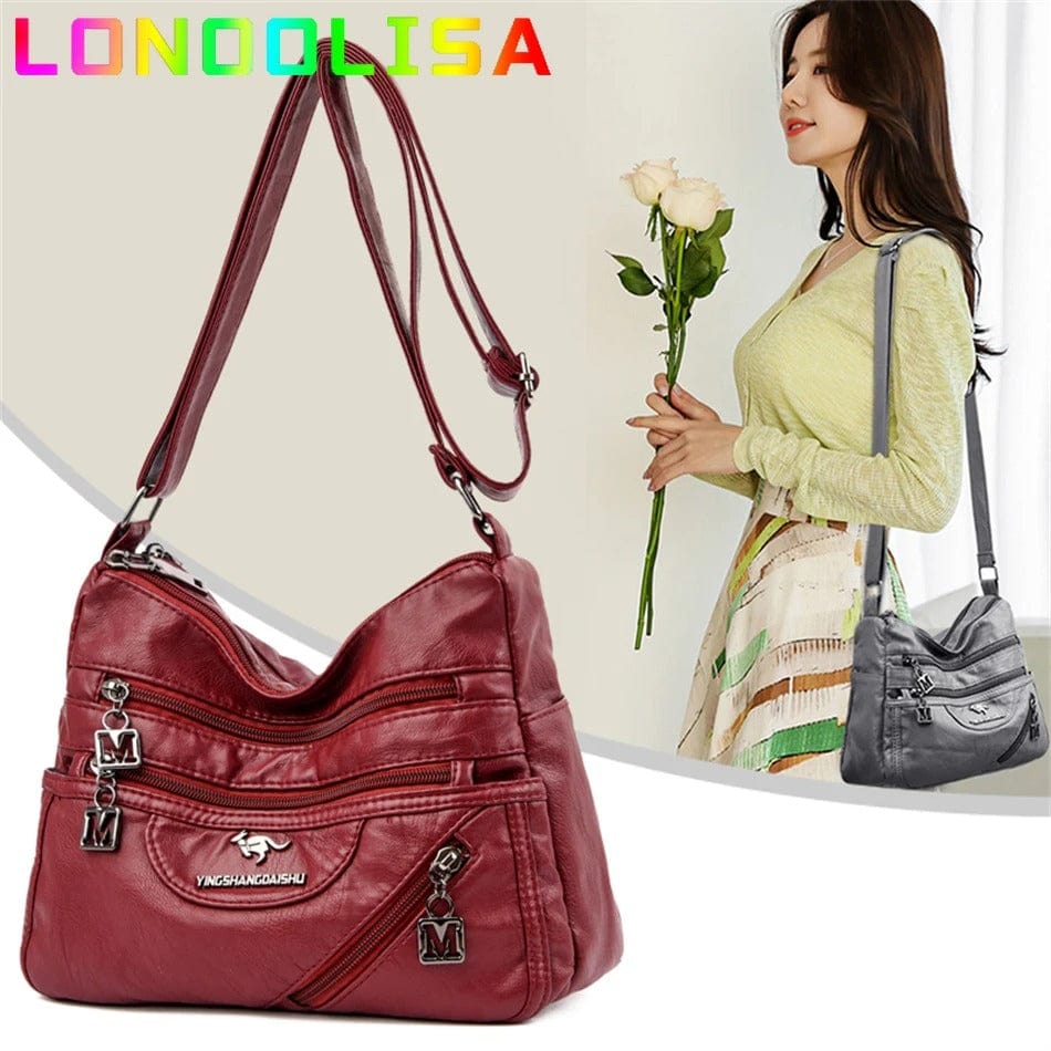 Luxury Soft Leather Crossbody Bag – Designer Multi-Pocket Shoulder Handbag for Women